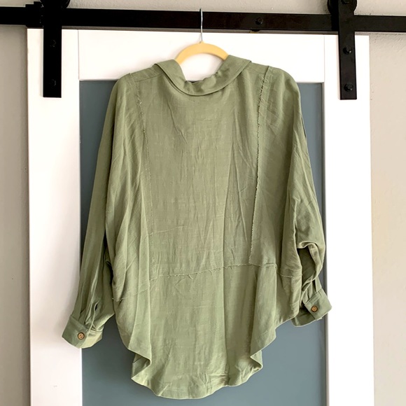 NWT Listicle Sage Green Wood Button Distressed Shirt - Picture 5 of 8